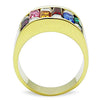 WildKlass Stainless Steel Ring IP Gold Women Top Grade Crystal Multi Color-WildKlass Jewelry