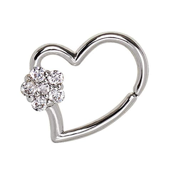 316L Stainless Steel Heart WildKlass Cartilage Earring with Flower-WildKlass Jewelry