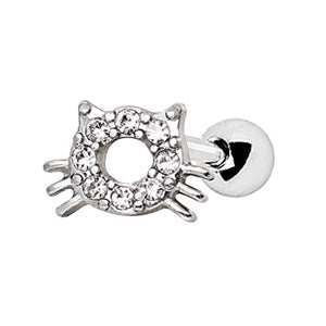 316L Stainless Steel Sparkling Kitty Cat WildKlass Cartilage Earring-WildKlass Jewelry