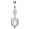 316L Stainless Steel Ornate White Cat's Eye Dangle WildKlass Navel Ring-WildKlass Jewelry