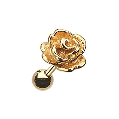 Golden Steel Rose WildKlass Cartilage Tragus Earring-WildKlass Jewelry