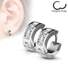 WildKlass Pair of Lined Square Gems Set Front Stainless Steel Hoop/Huggie Earrings-WildKlass Jewelry