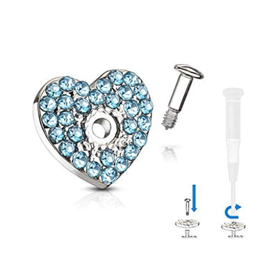 WildKlass CZ Paved Heart Dermal Jacket and 316L Stainless Steel Pin Dermal Top-WildKlass Jewelry
