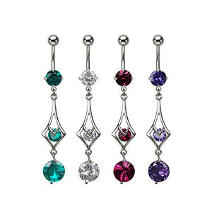 Diamond Shaped CZ Drop WildKlass Dangle Charm Belly Ring (14g 7/16")-WildKlass Jewelry
