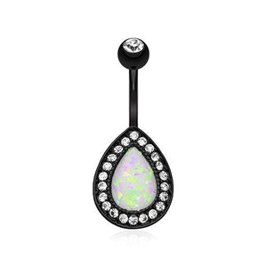 Opal Avice Belly with Solitaire CZ Button Ring-WildKlass Jewelry