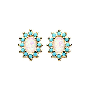 Golden Elegant Opal Turquoise WildKlass Ear Stud Earrings-WildKlass Jewelry