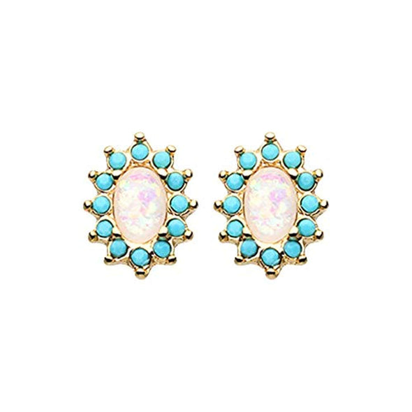 Golden Elegant Opal Turquoise WildKlass Ear Stud Earrings-WildKlass Jewelry