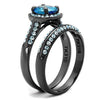 WildKlass Stainless Steel Ring IP Light Black (IP Gun) Women AAA Grade CZ Sea Blue-WildKlass Jewelry