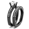 WildKlass Stainless Steel Ring IP Light Black (IP Gun) Women AAA Grade CZ Clear-WildKlass Jewelry