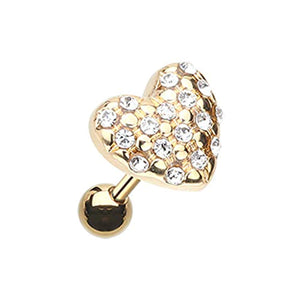 Golden Fluffy Heart Multi-Gem WildKlass Cartilage Tragus Earring-WildKlass Jewelry