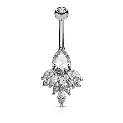 Tear Drop CZ and Marquise CZ Clustered 316L Surgical Steel WildKlass Belly Button Navel Rings-WildKlass Jewelry