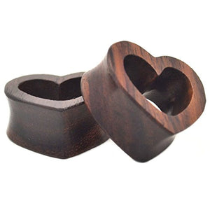 Sono Wood Heart Shaped Tunnels Double Flared Ear Plug Gauges-WildKlass Jewelry