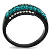 WildKlass Stainless Steel Ring IP Black Women Top Grade Crystal Blue Zircon-WildKlass Jewelry