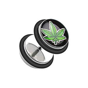 Pot Leaf Steel WildKlass Fake Plug with O-Rings-WildKlass Jewelry
