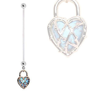 PTFE Pregnancy WildKlass Navel Ring w/ Locked Turquoise Heart Dangle-WildKlass Jewelry