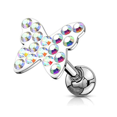 Butterfly Multi Paved Top 316L Surgical Steel WildKlass Tragus/Cartilage Barbell-WildKlass Jewelry