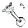WildKlass Triangle CZ Prong Set 316L Internally Threaded Labret, Monroe, Cartilage Stud Rings-WildKlass Jewelry