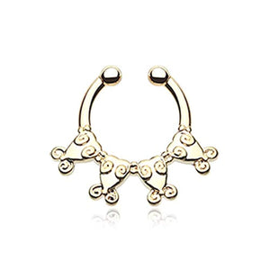 Golden Tribal Ingara WildKlass Fake Septum Clip-On Ring-WildKlass Jewelry