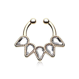 Golden Quinary Spear WildKlass Fake Septum Clip-On Ring-WildKlass Jewelry