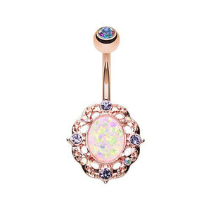 Grand Florid Opal Sparkle 316L Surgical Steel Belly Button Ring-WildKlass Jewelry
