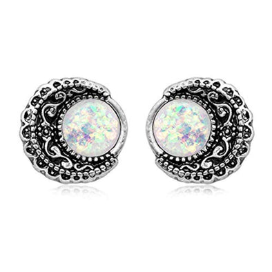 Boho Filigree Moon Opal WildKlass Ear Stud Earrings-WildKlass Jewelry