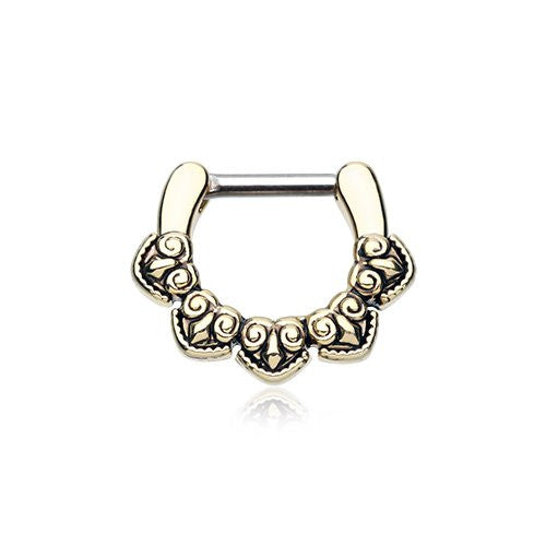 Gold Septum Clicker 14g 1/4" 6mm Golden Tribal Penta Septum Ring-WildKlass Jewelry
