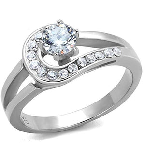 WildKlass Stainless Steel Ring High Polished (no Plating) Women AAA Grade CZ Clear-WildKlass Jewelry
