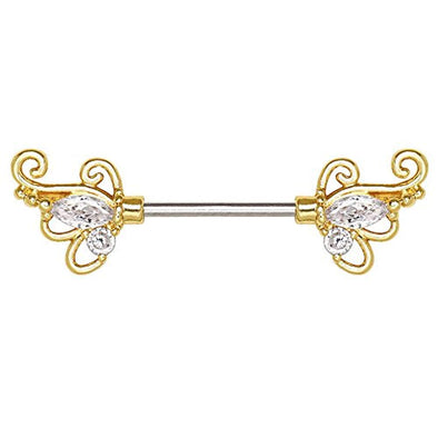 Gold Plated Exotic Butterfly WildKlass Nipple Bar-WildKlass Jewelry