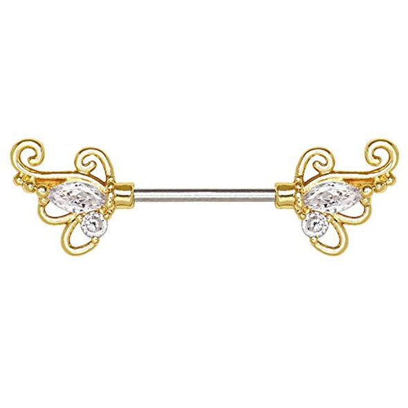 Gold Plated Exotic Butterfly WildKlass Nipple Bar-WildKlass Jewelry