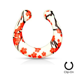 Cherry Blossom Print Non Piercing WildKlass Septum Hanger-WildKlass Jewelry