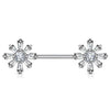 WildKlass Princess Cut CZ with Round CZ Center Flower Ends 316L Surgical Steel Nipple Barbell Rings-WildKlass Jewelry
