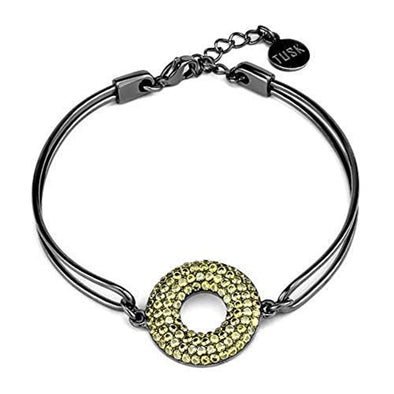 WildKlass Stainless Steel Pave/Charm Style Bangle IP Light Black (IP Gun) Women AAA Grade CZ Topaz/Yellow Bangle-WildKlass Jewelry