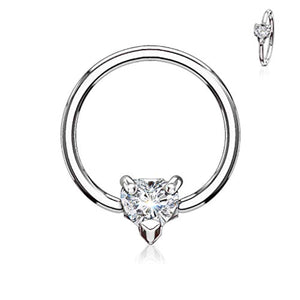 WildKlass Multi Directional CZ Heart 316L Surgical Steel Captive Bead Ring-WildKlass Jewelry