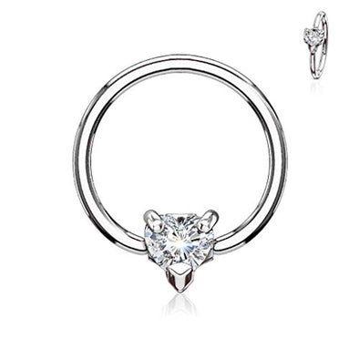 WildKlass Multi Directional CZ Heart 316L Surgical Steel Captive Bead Ring-WildKlass Jewelry