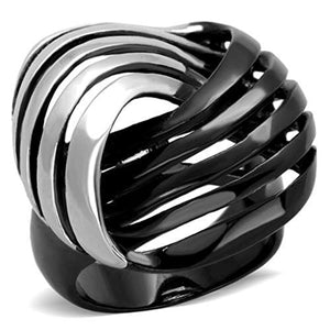 WildKlass Stainless Steel Ring Two-Tone IP Black Women-WildKlass Jewelry