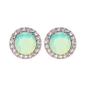 Rose Gold Round Crown Faceted Jeweled WildKlass Ear Stud Earrings (Clear/Pacific Opal)-WildKlass Jewelry