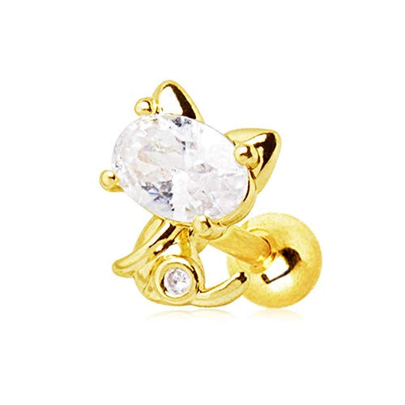 WILDKLASS Gold Plated Jeweled Kitty Cat Cartilage Earring-WildKlass Jewelry