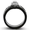 WildKlass Stainless Steel Flower Ring Two-Tone IP Black Women AAA Grade CZ Clear-WildKlass Jewelry