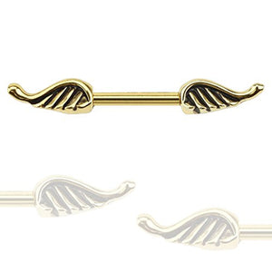 Angel Wings Gold IP Over 316L Surgical Steel Nipple WildKlass Bar-WildKlass Jewelry