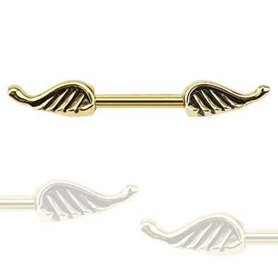Angel Wings Gold IP Over 316L Surgical Steel Nipple WildKlass Bar-WildKlass Jewelry