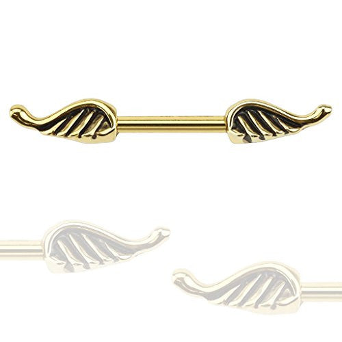 Angel Wings Gold IP Over 316L Surgical Steel Nipple WildKlass Bar-WildKlass Jewelry