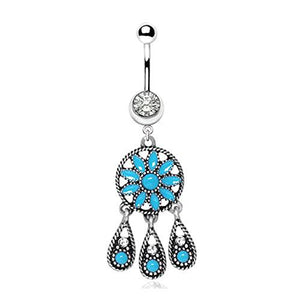 316L Stainless Steel Antique Turquoise Teardrop WildKlass Navel Ring-WildKlass Jewelry
