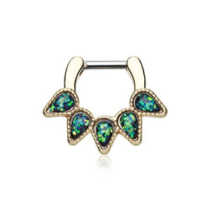 Gold Septum Clicker 16g 1/4" 6mm Opal Black Quinary Spear Septum Ring-WildKlass Jewelry