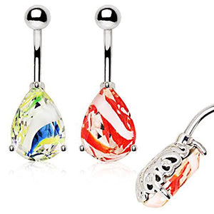316L Stainless Steel Prong Set Tear Drop Swirled Glass WildKlass Navel Ring-WildKlass Jewelry