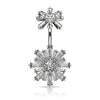 Double Tiered Baguette CZ Flower with Internally Threaded CZ Flower Top 316L Surgical Steel WildKlass Belly Button Navel Rings-WildKlass Jewelry