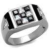 WildKlass Stainless Steel Ring High Polished Men AAA Grade CZ Jet-WildKlass Jewelry