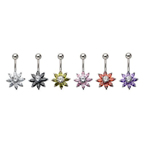 WildKlass Navel with Fixed Gem Flower Charm-WildKlass Jewelry
