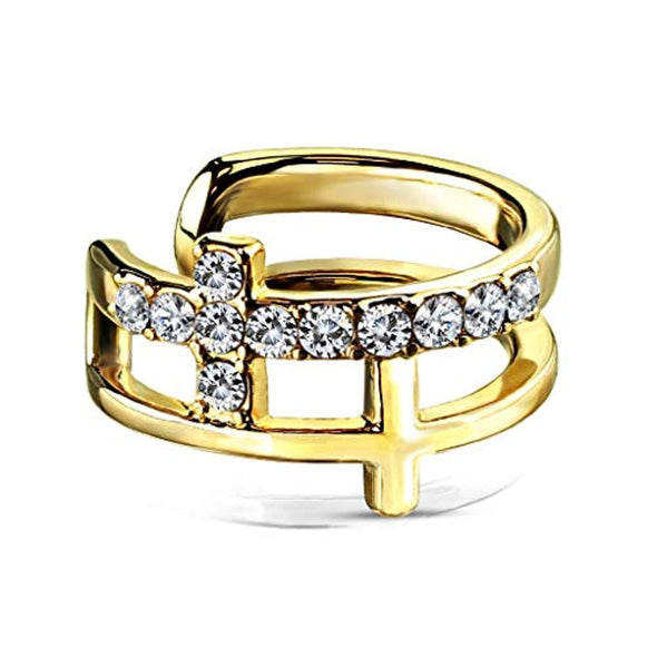 Double Cross CZ Paved Non-Piercing WildKlass Ear Cuff-WildKlass Jewelry
