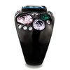 WildKlass Stainless Steel Ring IP Black Women AAA Grade CZ Sea Blue-WildKlass Jewelry