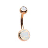 Rose Gold Opalite Double Gem Ball Steel WildKlass Belly Button Ring-WildKlass Jewelry